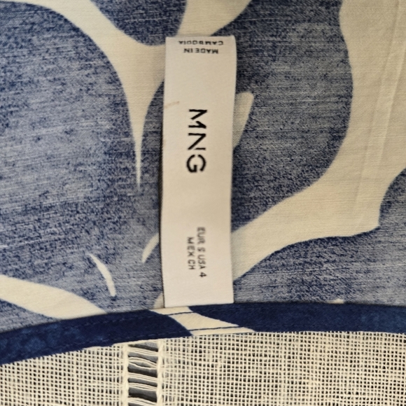 MNG  Long Printed Dress A-line Design Print V-Neck Short Sleeve Ruched Waist - Picture 9 of 12